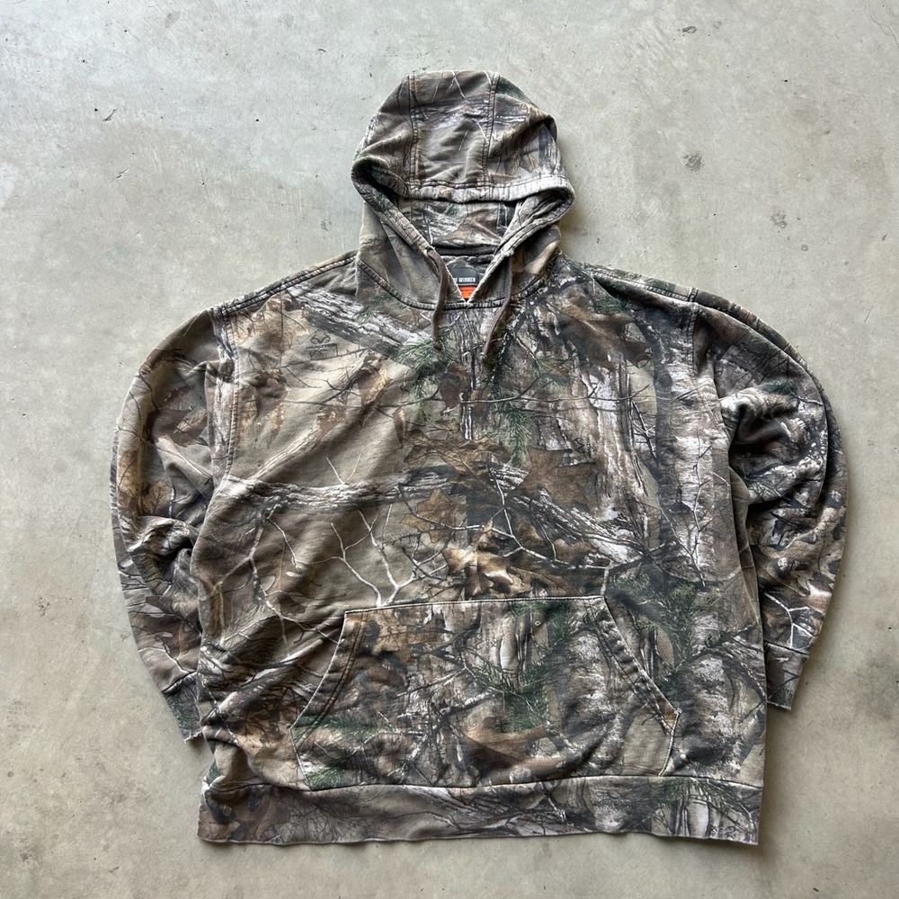 Game Winner Realtree Camo Hoodie Mens XL Distressed Brown Green Pullover